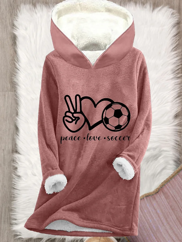 Women's Peace Love Soccer Fleece Casual Hooded Sweatshirt socialshop