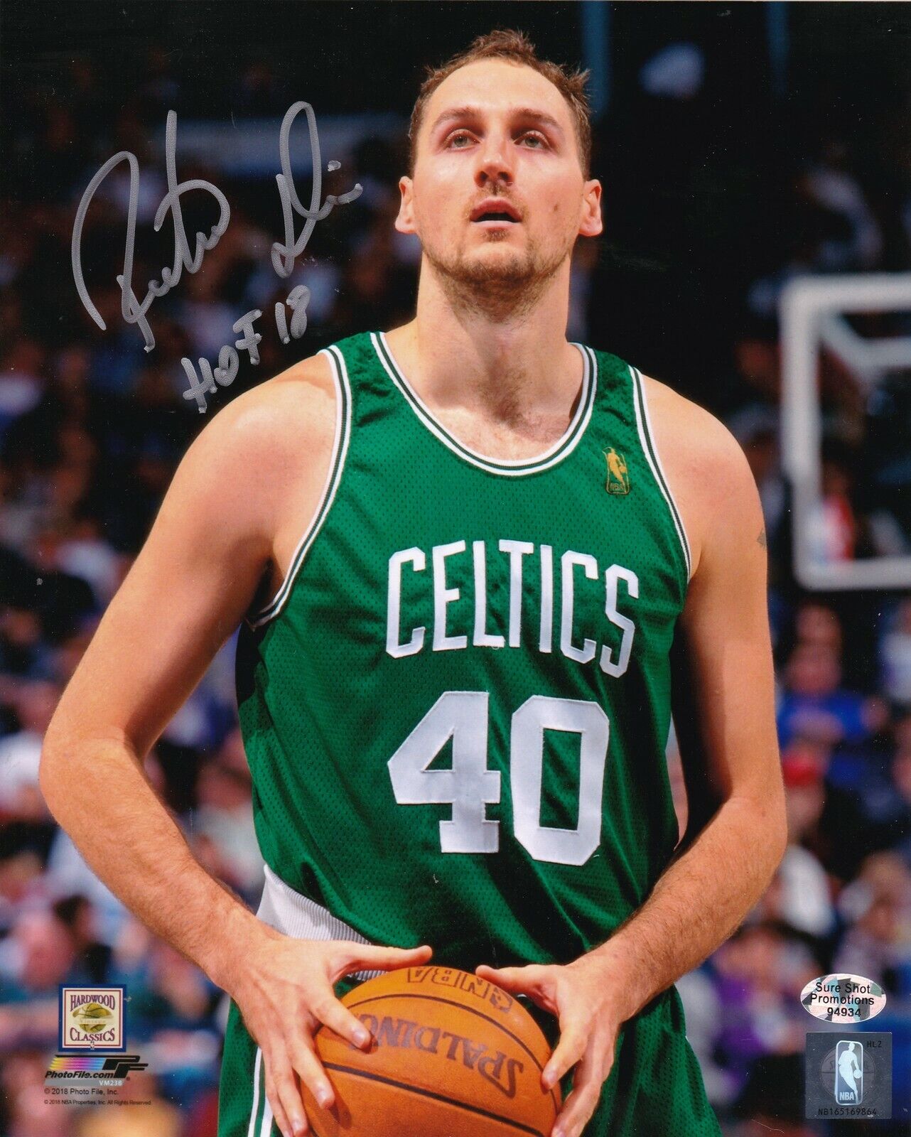 DINO RADJA BOSTON CELTICS HOF 18 COLOR ACTION SIGNED 8x10