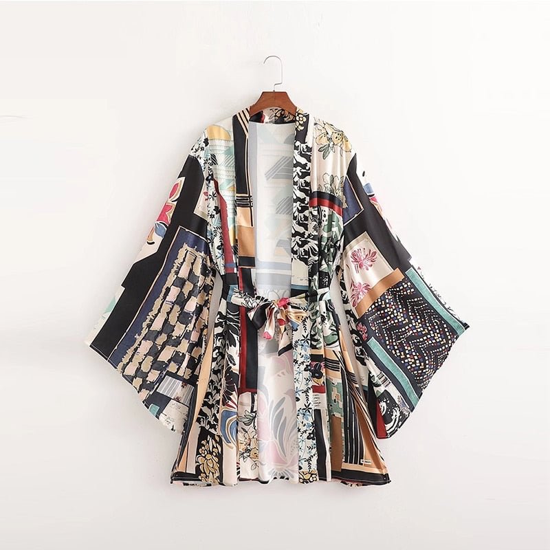 2pcs Women Shirts +Trousers Suit Kimono Style Summer Full Printed X-Long Drawstring Blouse Set Female Pants Casual  Clothes