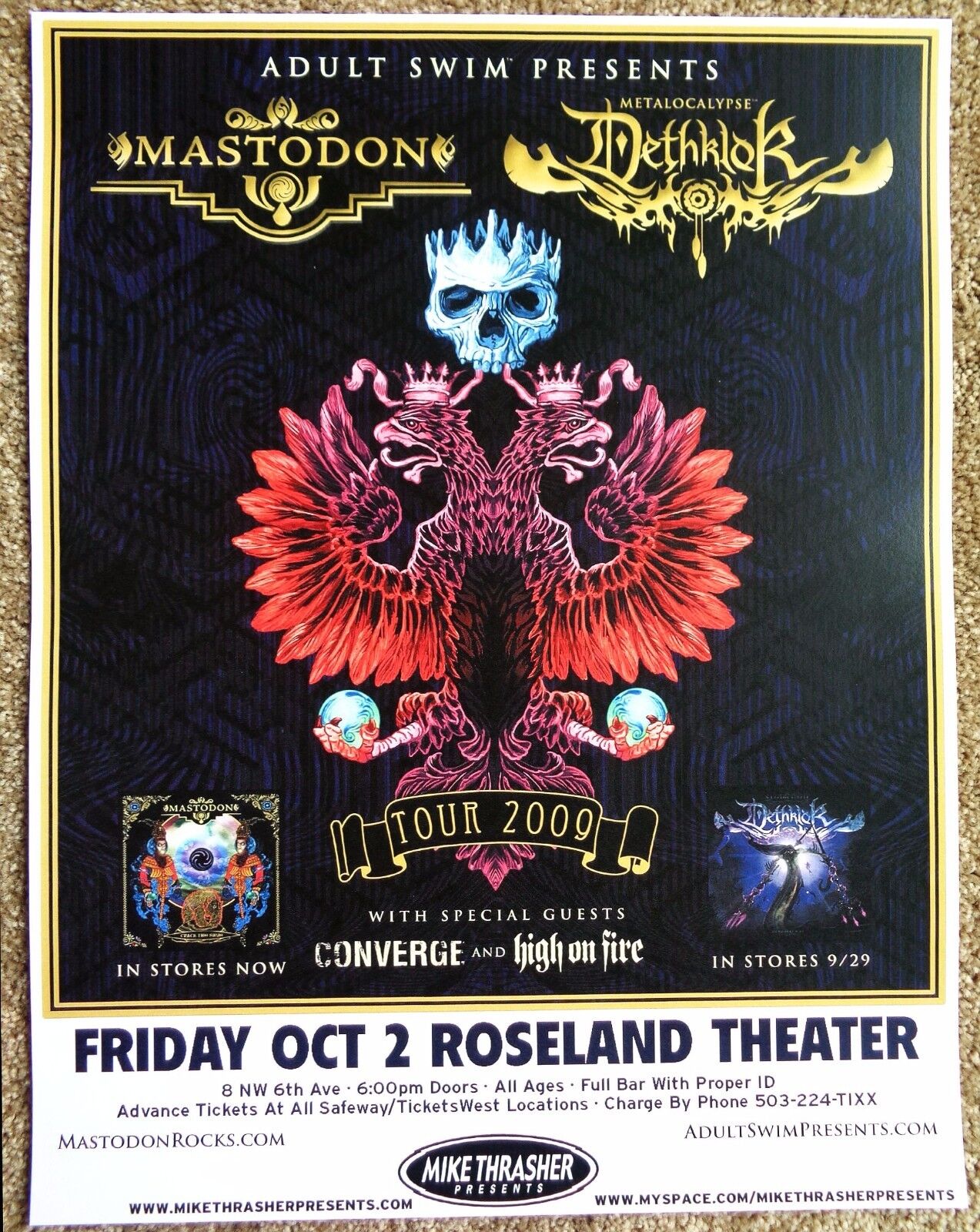 MASTODON and DETHLOK 2009 Gig POSTER Portland Oregon Concert