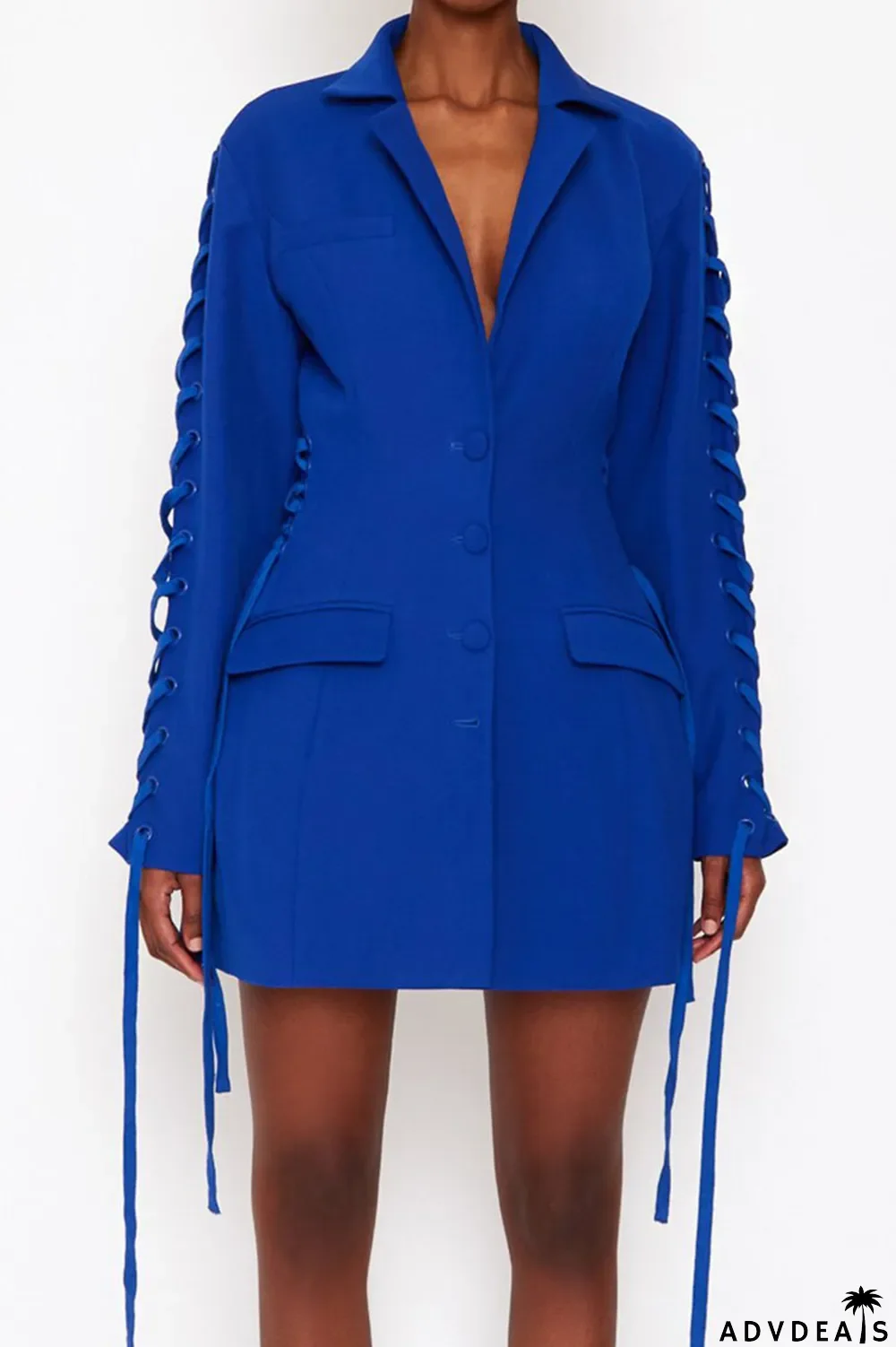 Blue Fashion Casual Solid Patchwork Frenulum Turn-back Collar Outerwear