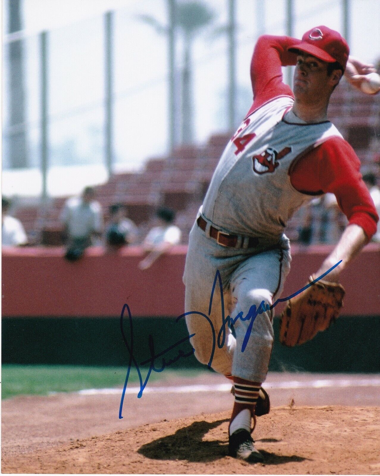 STEVE HARGAN CLEVELAND INDIANS ACTION SIGNED 8x10