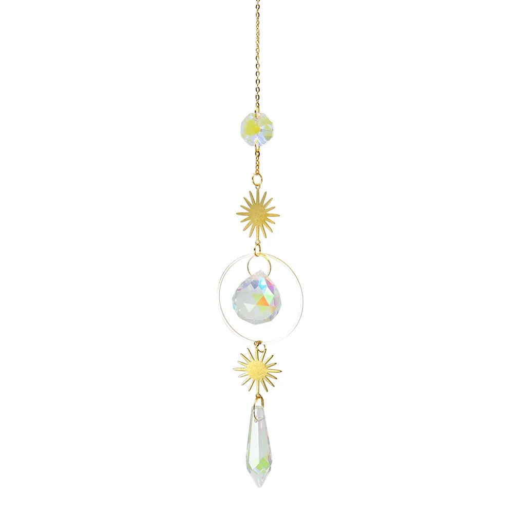 Crystal Wind Chime Star Moon Pendant Colorful Beads Hanging Drop Decor