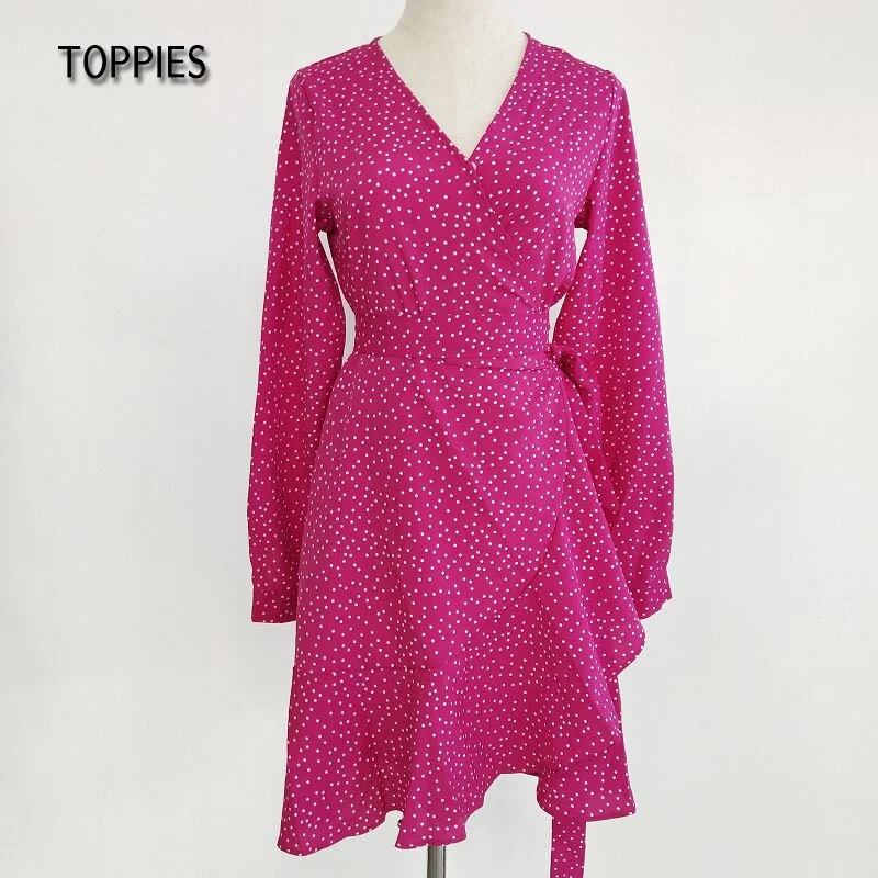 Toppies 2021 New Women Dresses Polka Dot Mini Dress V Neck Sexy Party Boho Style Beach Dress Fashion Dress