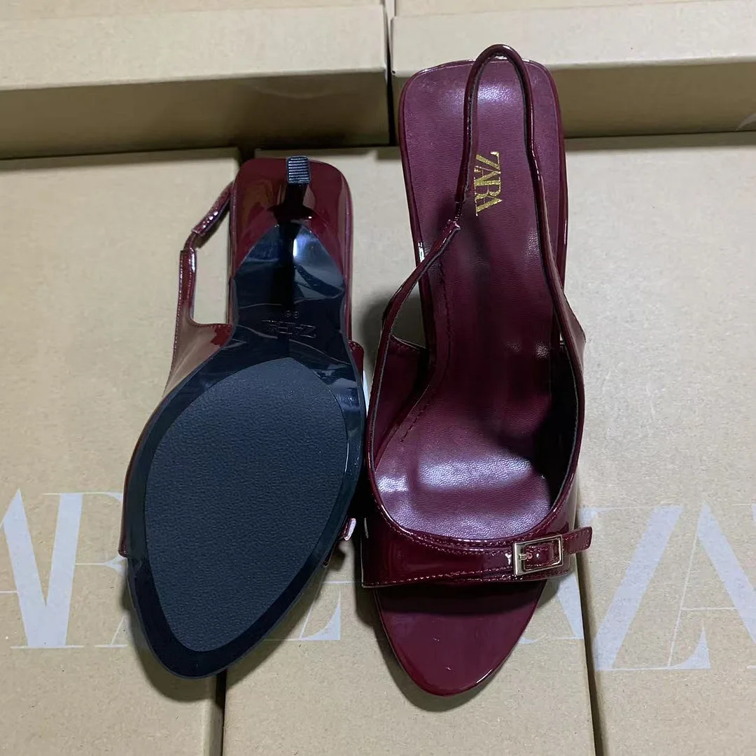 Breakj Breakj New Spring Tip-Tape Thin High Heels Wine Red Elegant Belt Buckle With High Heels