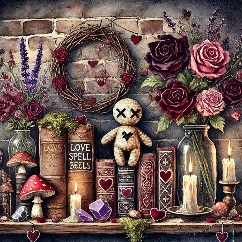Flower Doll On Bookshelf 40*40cm(canvas) full round drill diamond painting