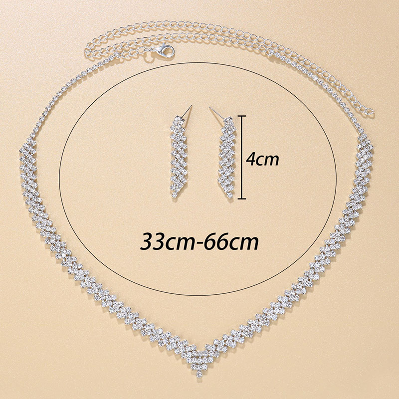 Fashion Rhinestone Geometric Necklace And Earrings Jewelry Set