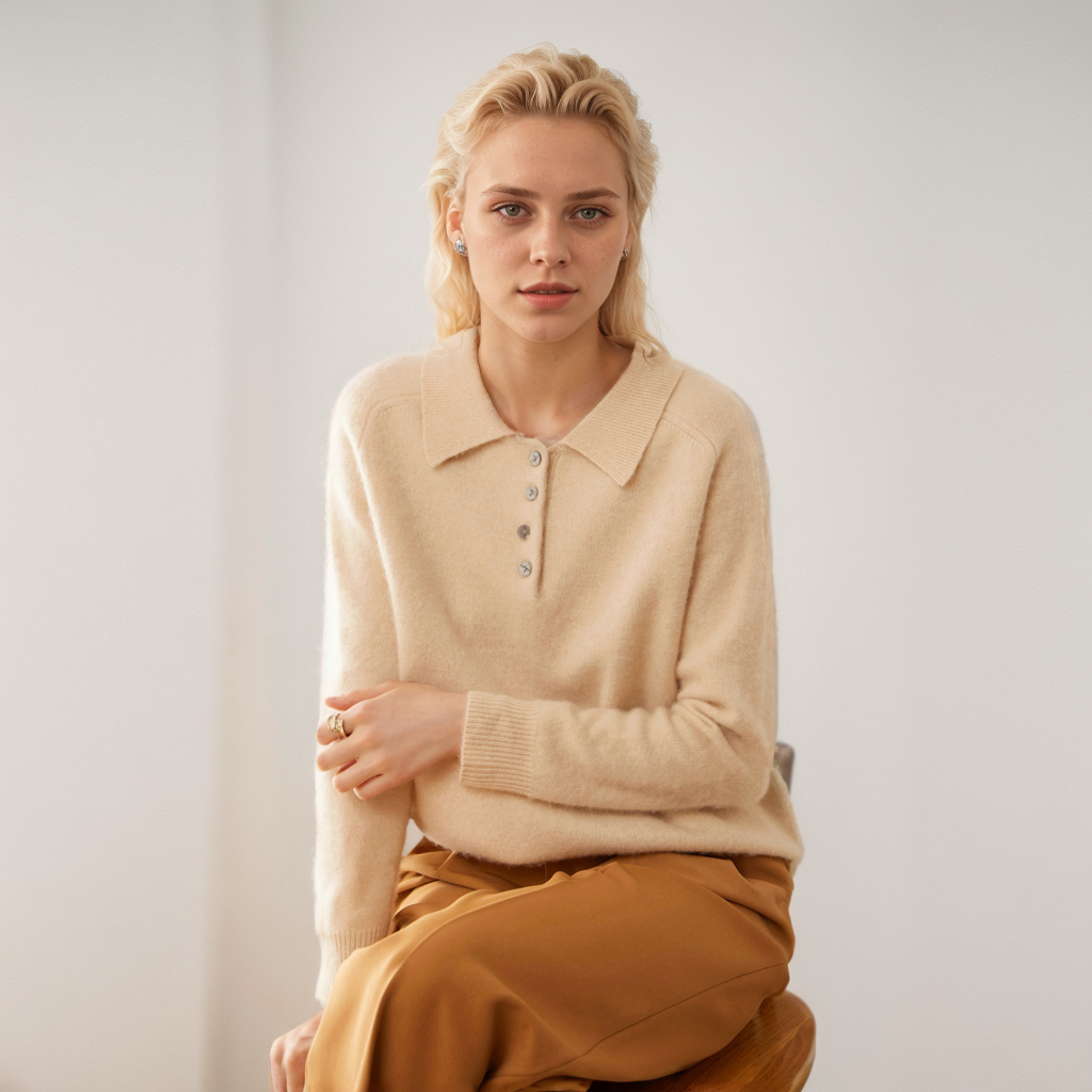 Elegant Polo Lapel Women's Cashmere Sweater REAL SILK LIFE