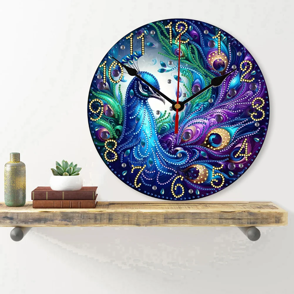 5D DIY Peacock Special Shape Diamond Painting Clock Art Craft for Living Room Decor