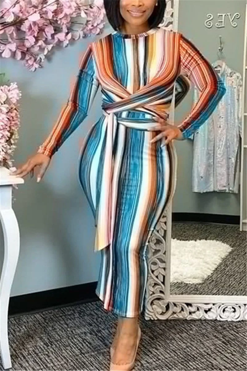 Fashion Casual Striped Print Dress