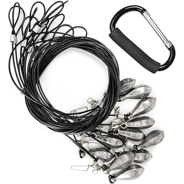 GUGULUZA Decoy Rigs Steel Cable with PVC Coated, 12-Pack Waterfowl Decoy Weights Anchors Rigging Kit