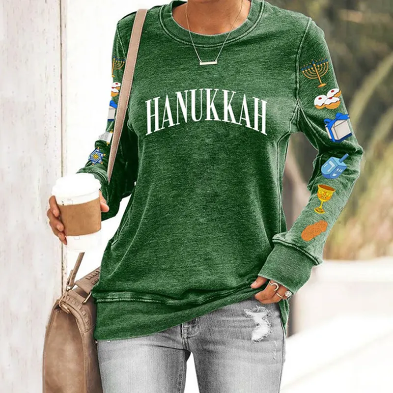 Women's Hanukkah Printed Crew Neck Sweatshirt