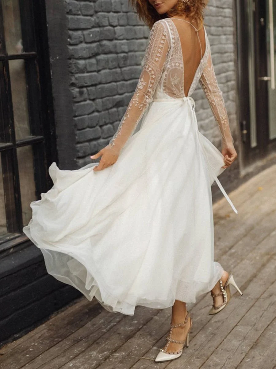 Long sleeve boho lace dress