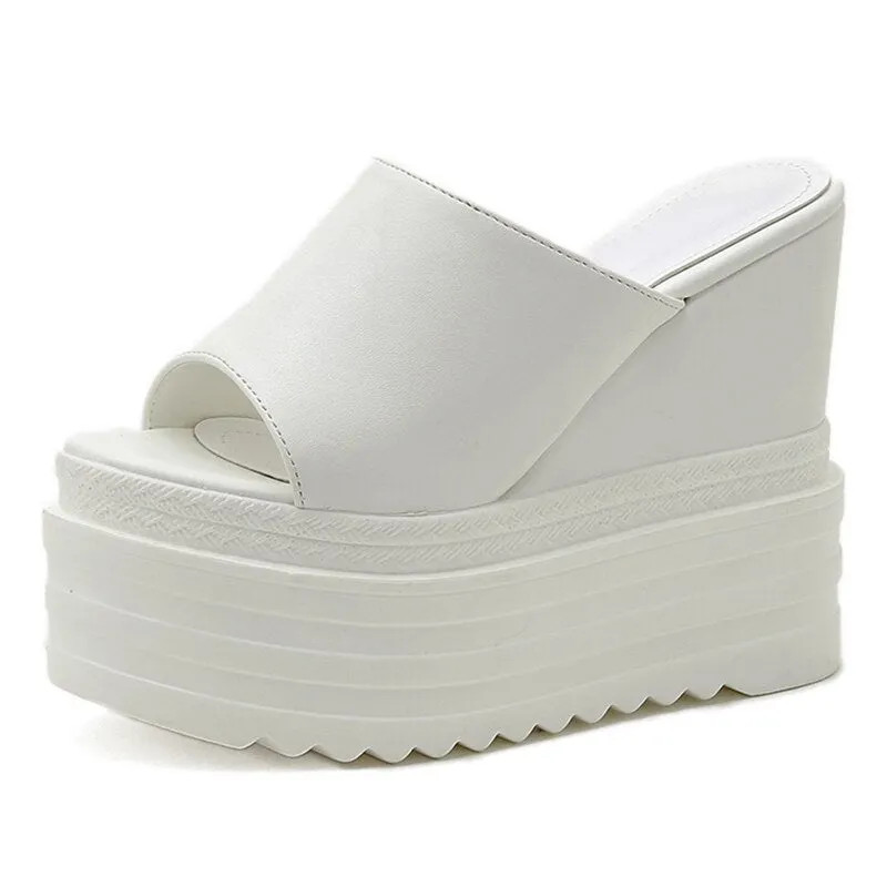 Gdgydh Platform Shoes Women Ladies's Slippers On Wedge Peep Toe Fashion Luxury Slides Heeled Mules Shallow Increased Internal