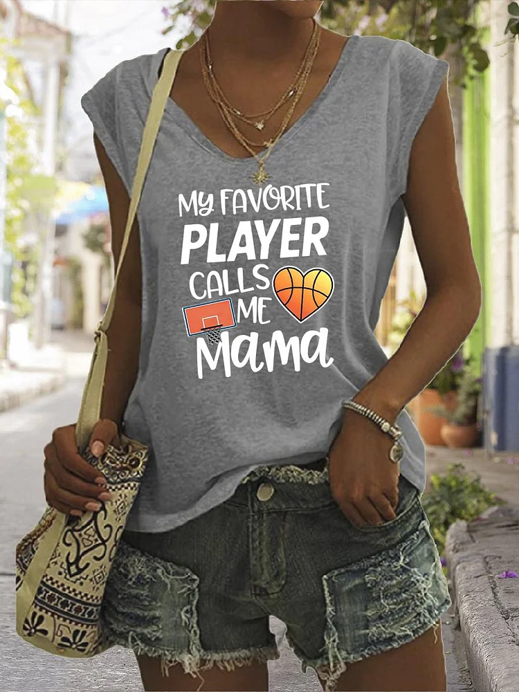My Favorite Player Calls Me Mama V Neck T-shirt Tees-Annaletters