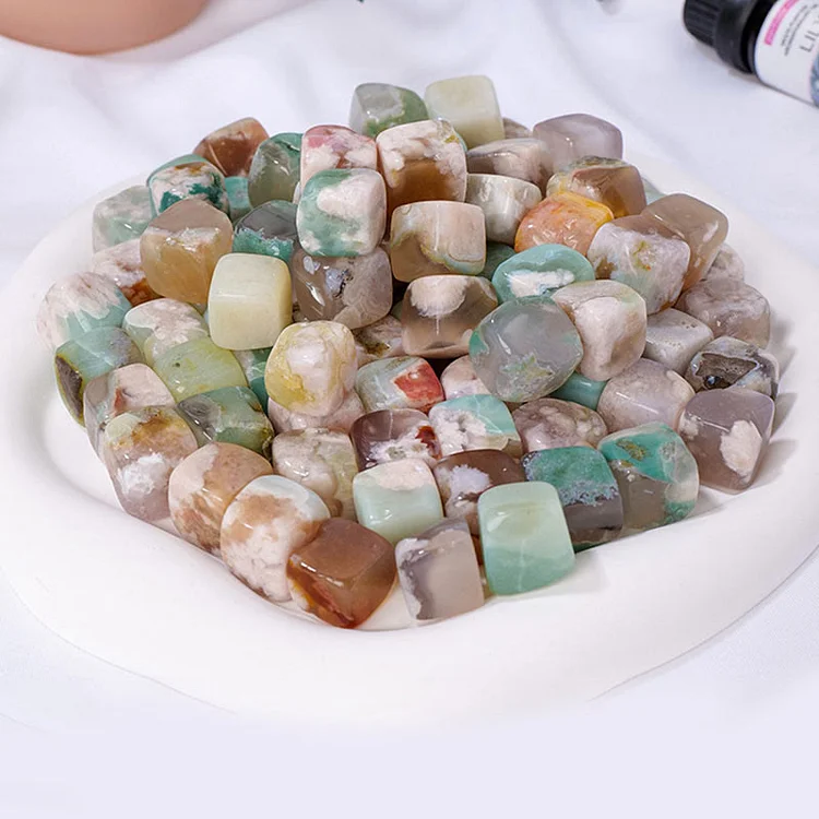 Olivenorma Cherry Blossom Agate Crystal Cube Natural Stone