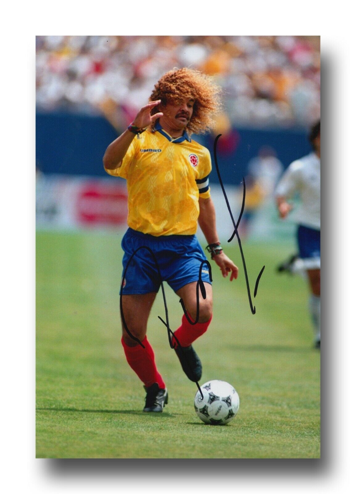 CARLOS VALDERRAMA HAND SIGNED 12x8 Photo Poster painting - COLOMBIA - FOOTBALL AUTOGRAPH 5.