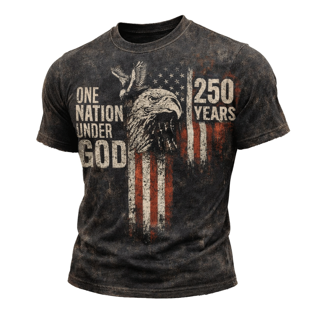Cotton American Flag Eagle T-Shirt 250 Years One Nation Under God Patriotic Men's Graphic Tee - Helixace