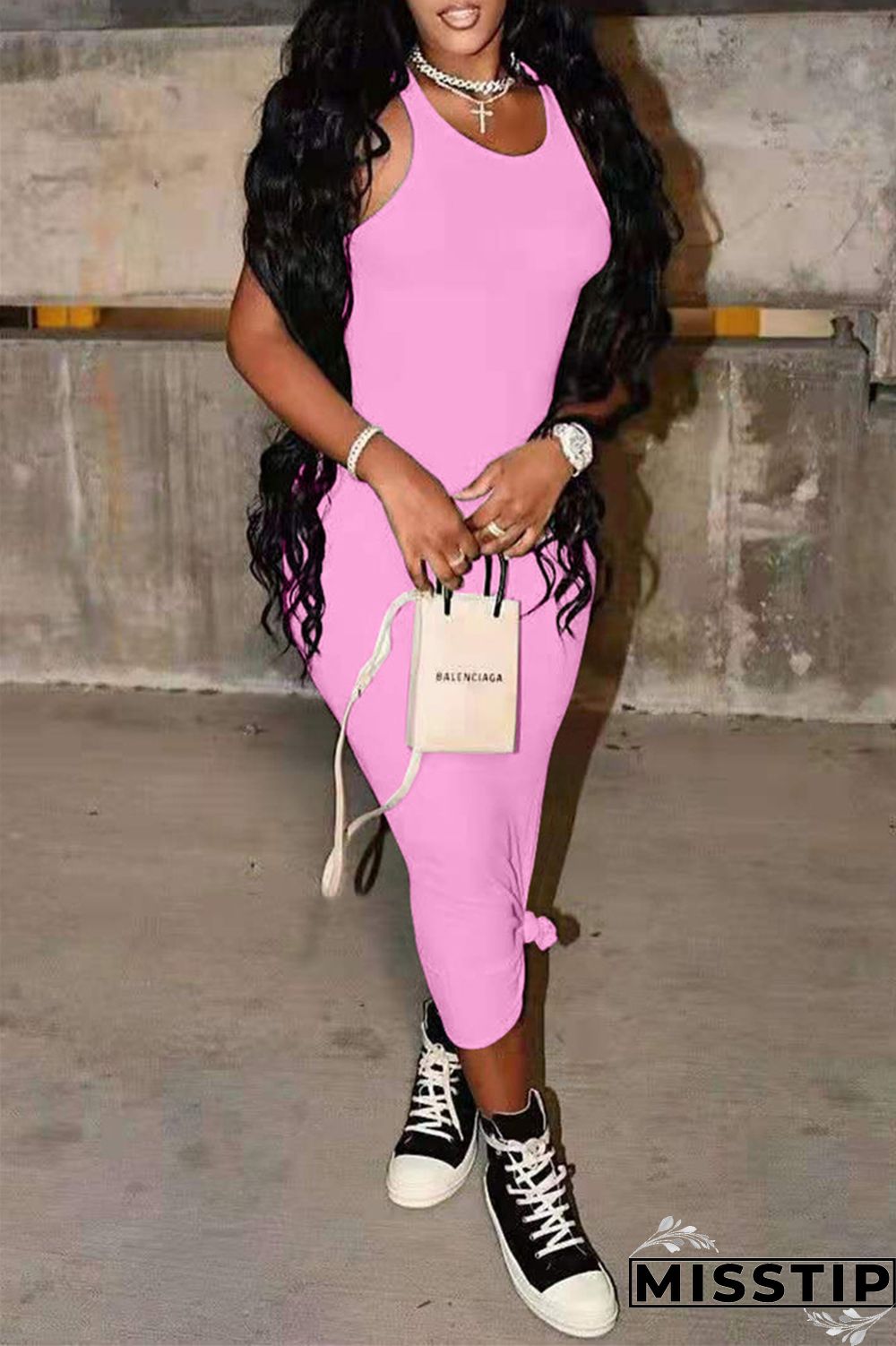 Milky Fashion Casual Solid Basic O Neck Vest Dress