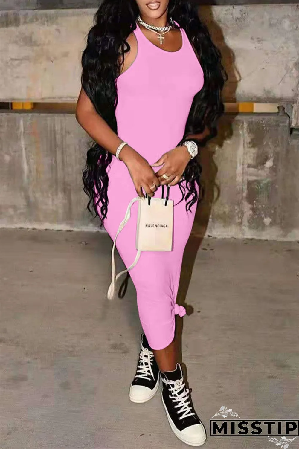 Milky Fashion Casual Solid Basic O Neck Vest Dress