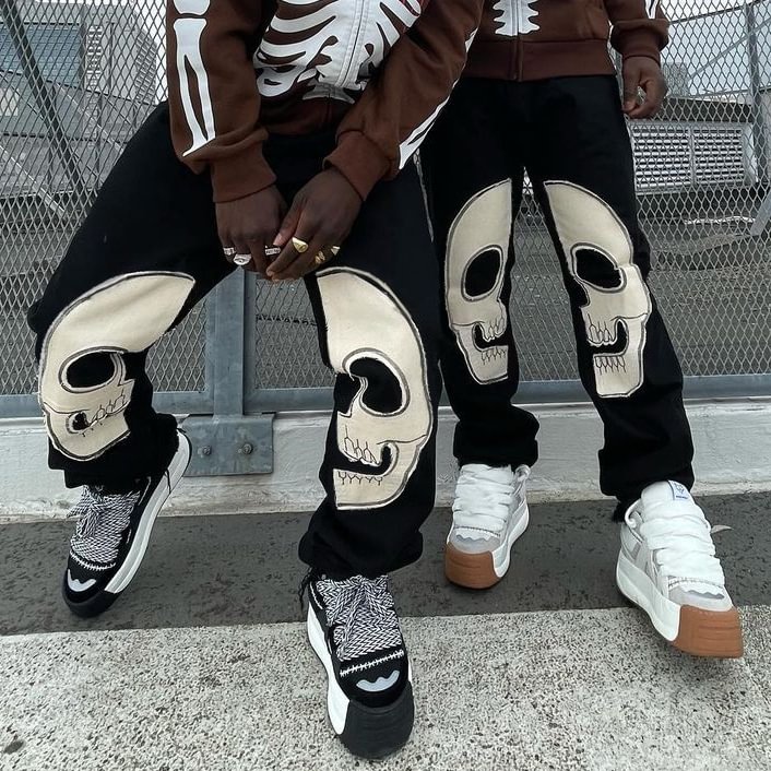 Casual Skull Face Print Trousers