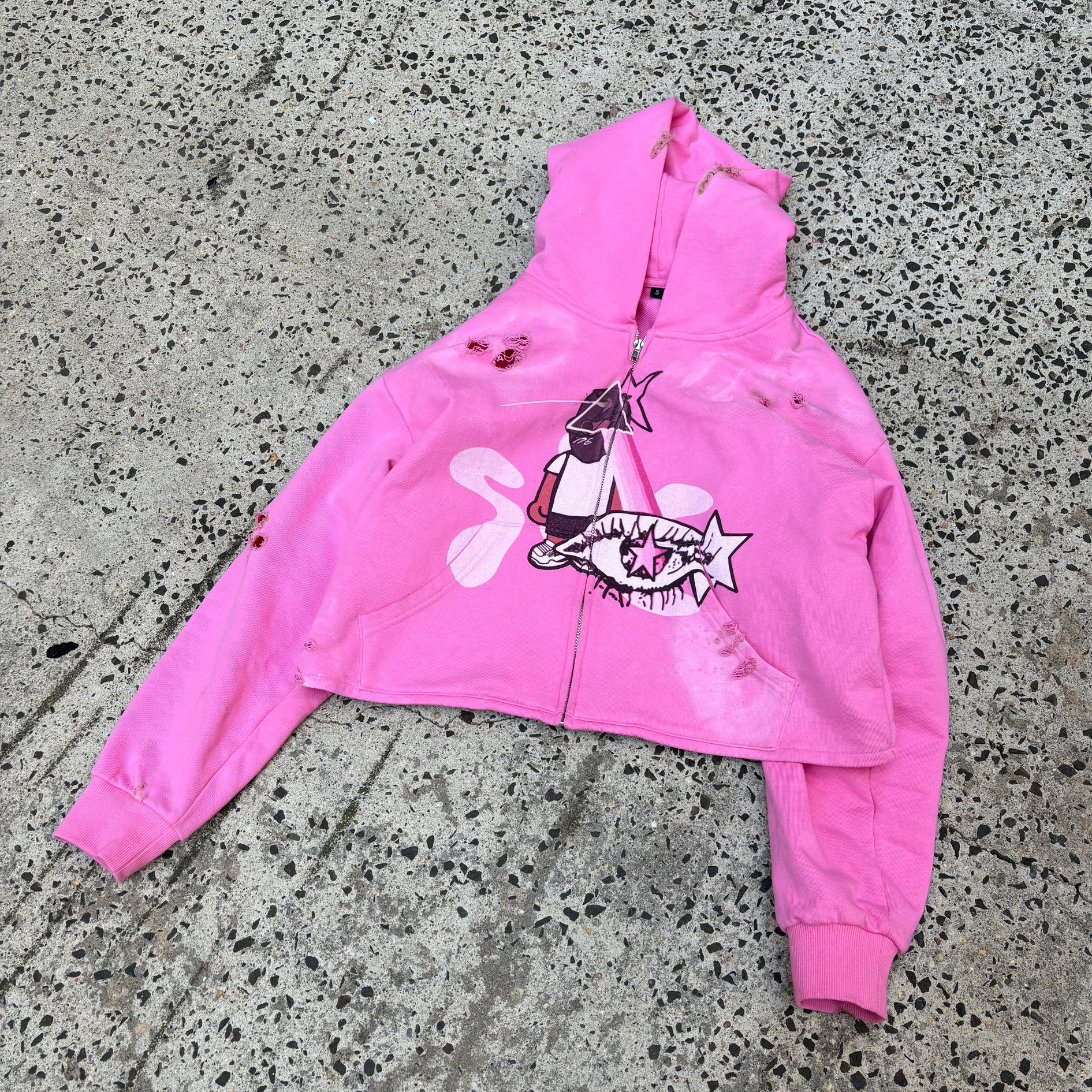 Shorts ripped zip-up hoodie