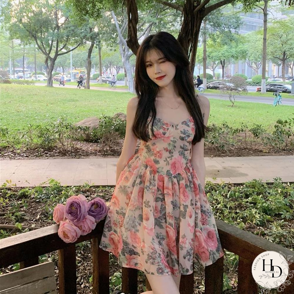 Sleeveless Dress Women Design Floral Sexy Empire A-Line Elegant French Style Summer