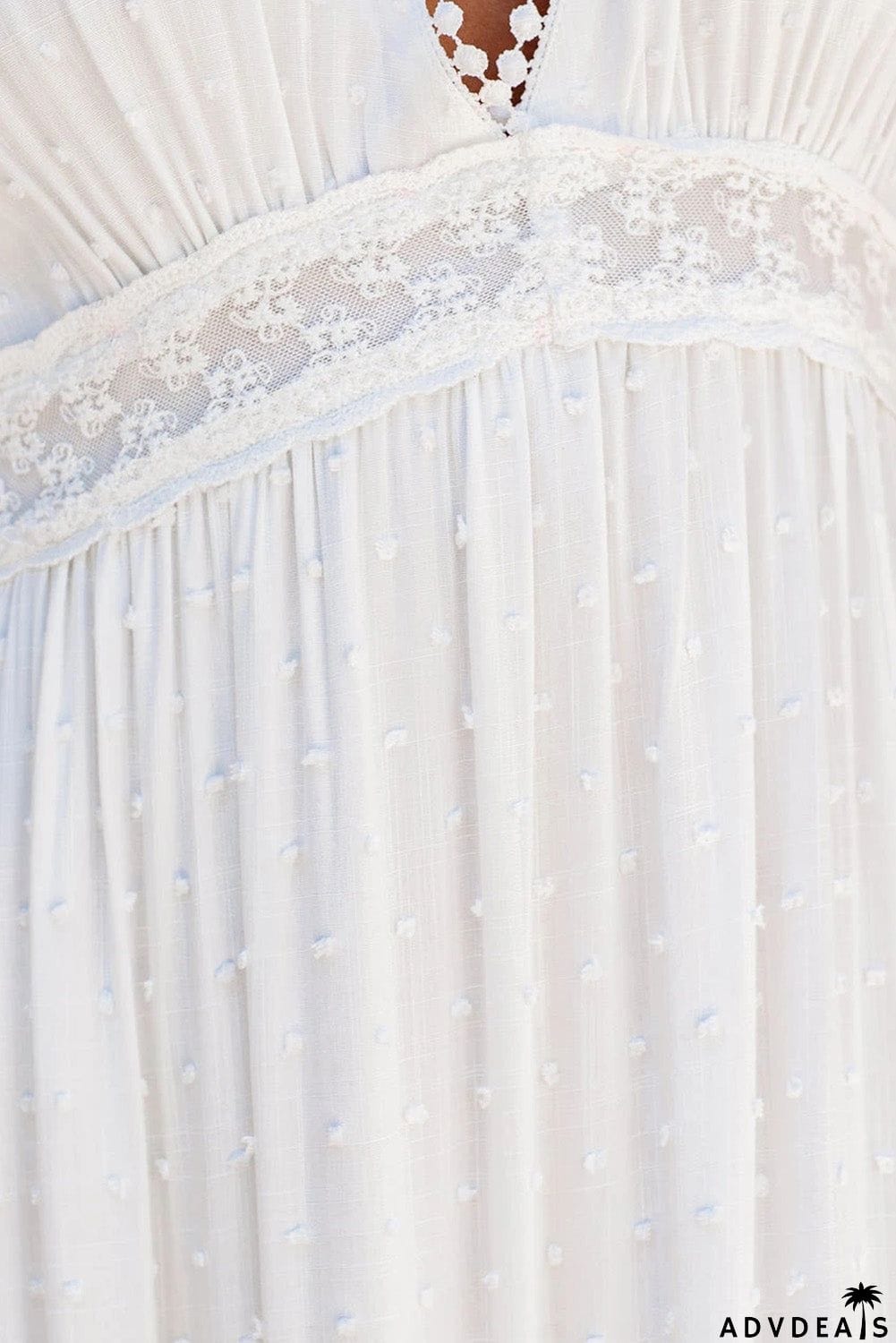 Swiss Dot Lace Trim Maxi Dress