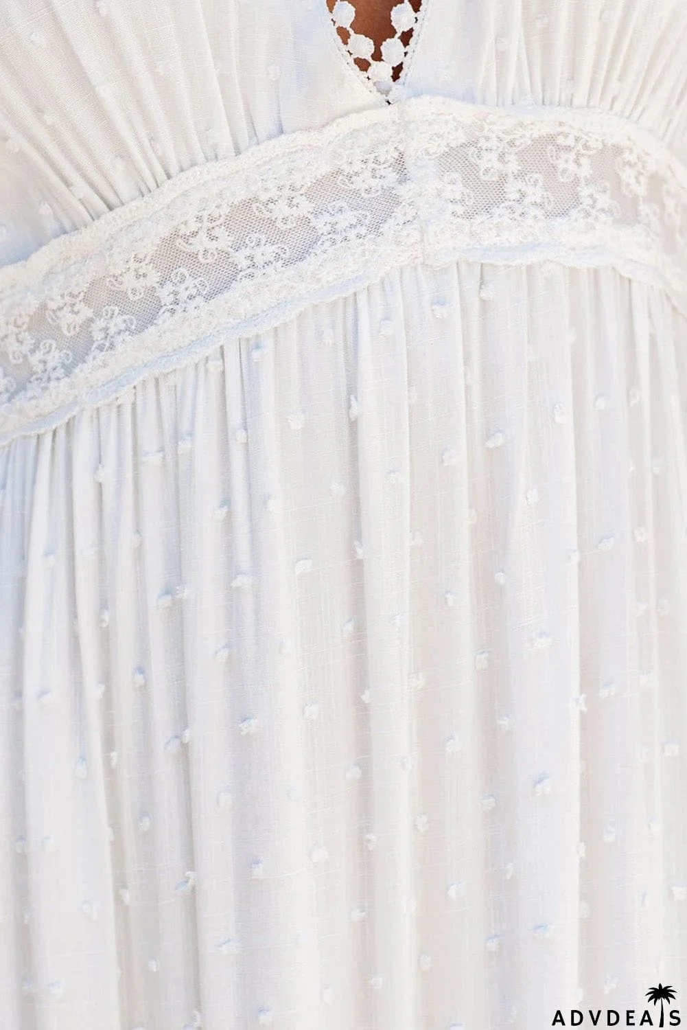 Swiss Dot Lace Trim Maxi Dress