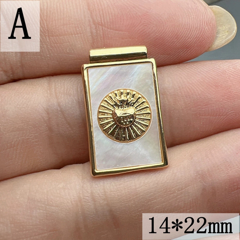 1 Piece Shell Copper Round Rectangle Pendant