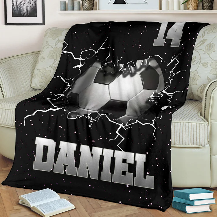 Personalized Soccer Blanket, Soccer Balls Crack Sherpa Fleece Blanket | BKKid538