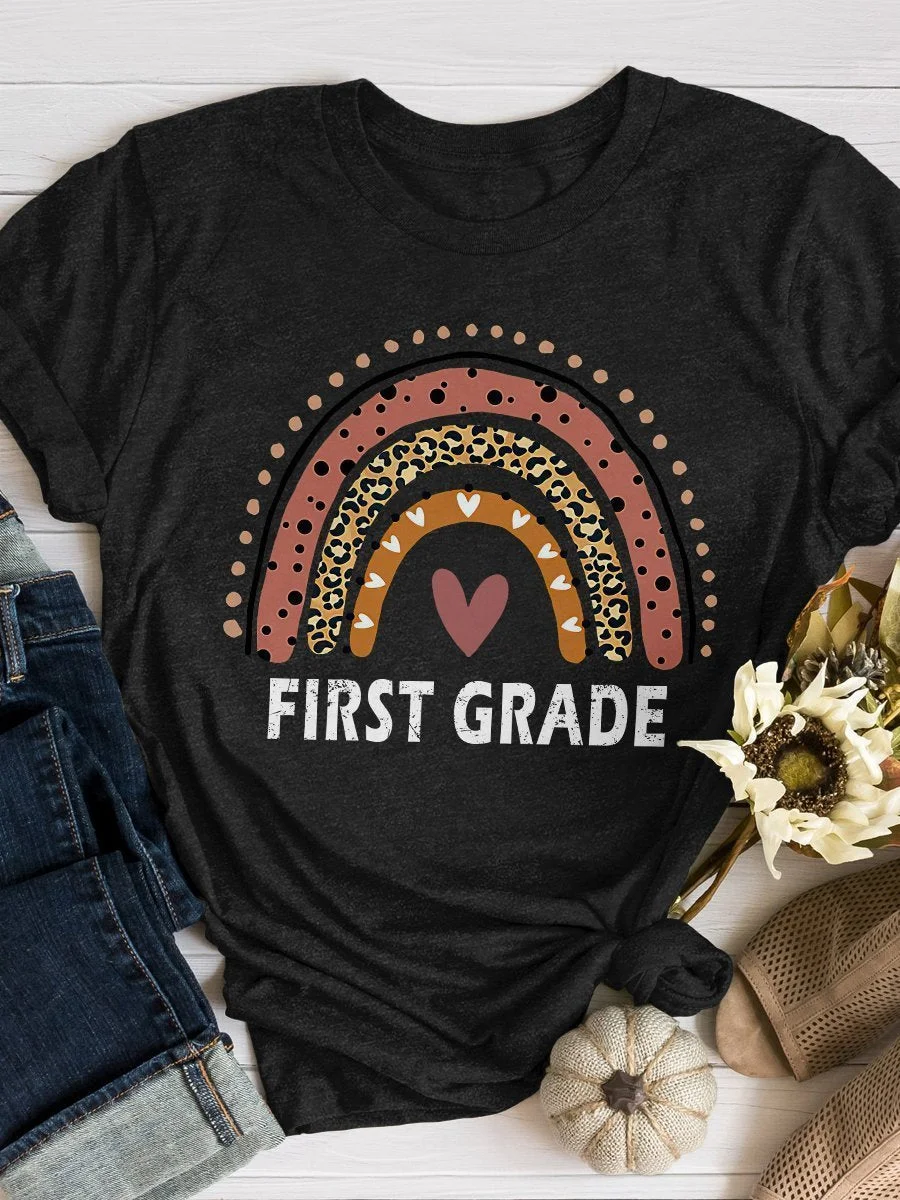 Rainbow Heart First Grade Teacher Print Short Sleeve T-shirt