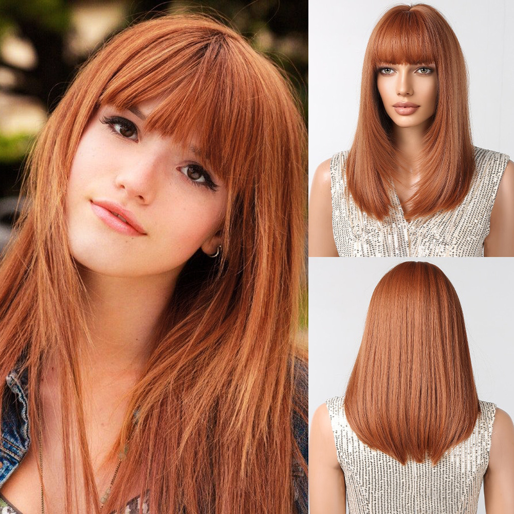 Mature Women's Short Straight Bangs Natural Full Head Synthetic Wig