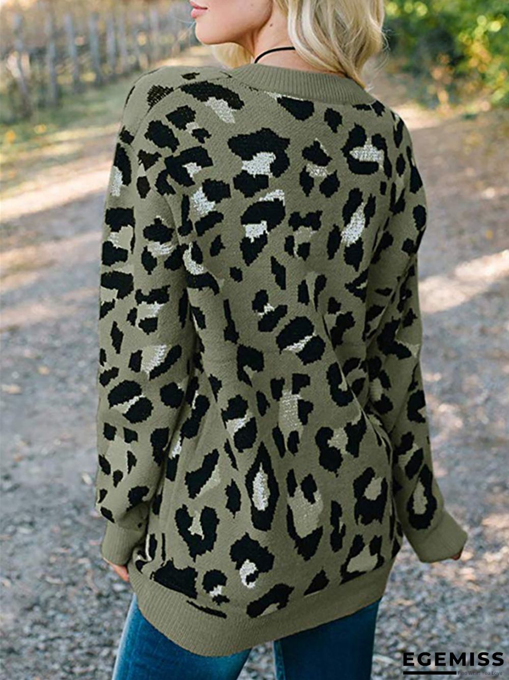 Fashion Leopard Jacquard V-neck Sweater | EGEMISS