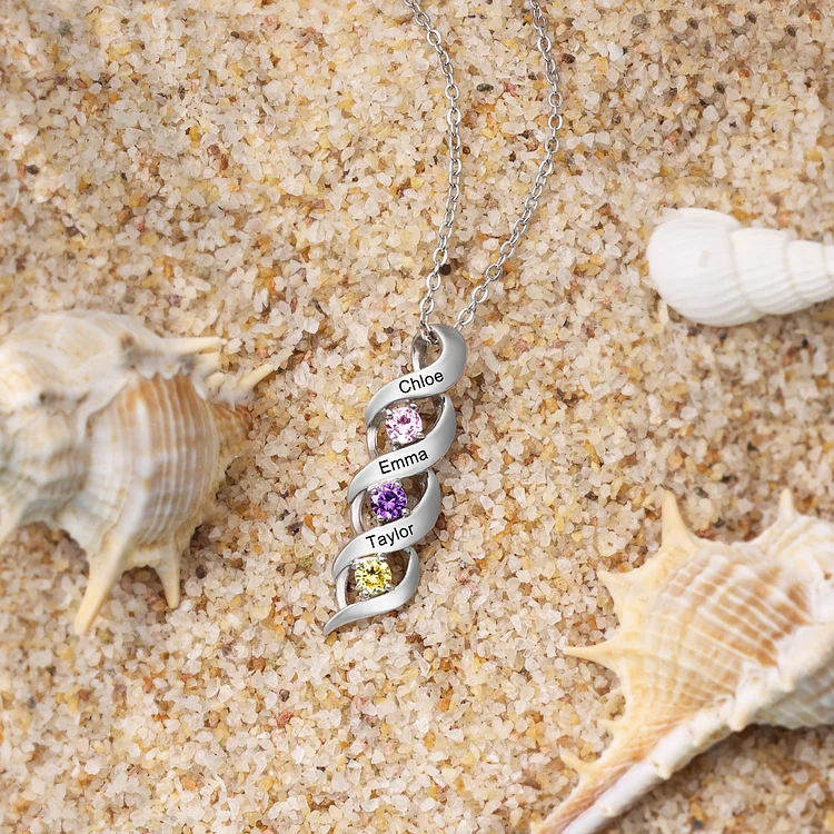 Personalized Birthstone Necklace Bracelet Set Cascading Pendant Heart Bangle Custom with 8 Birthstones 8 Names Christmas Gift