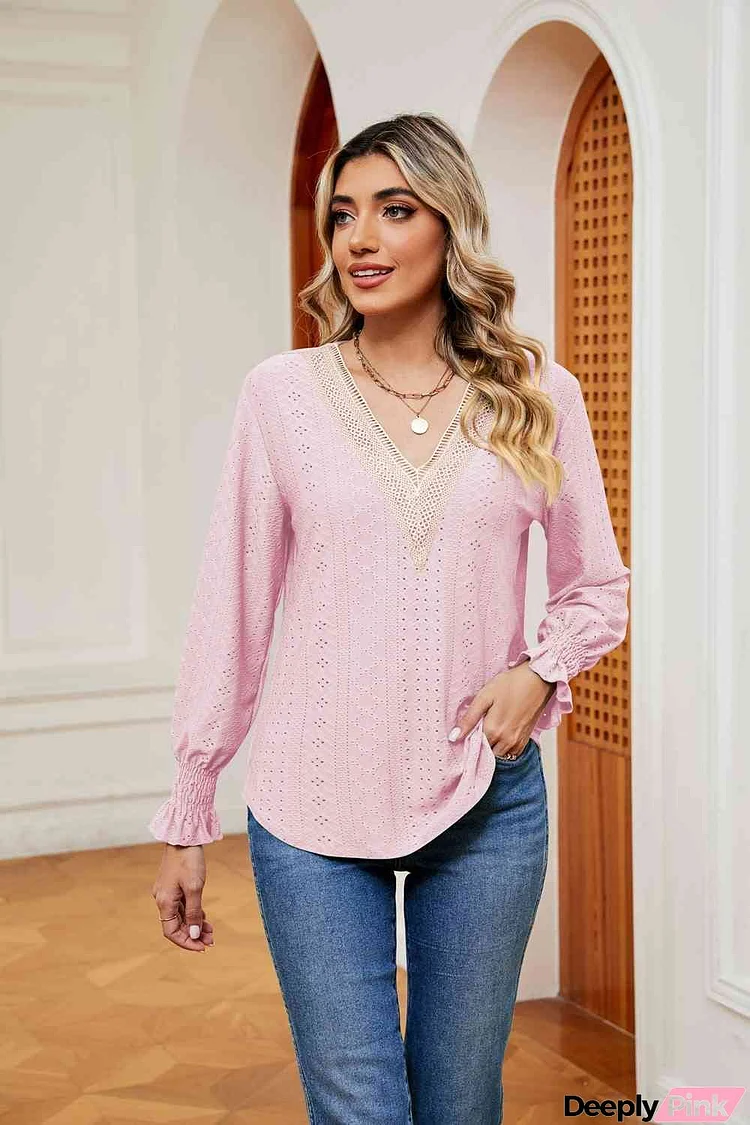 Contrast Flounce Sleeve Blouse