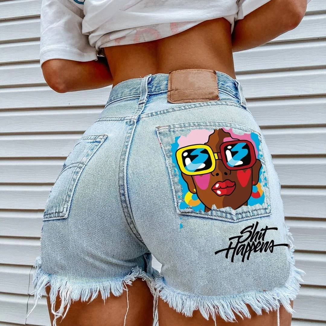 Printing hot denim shorts