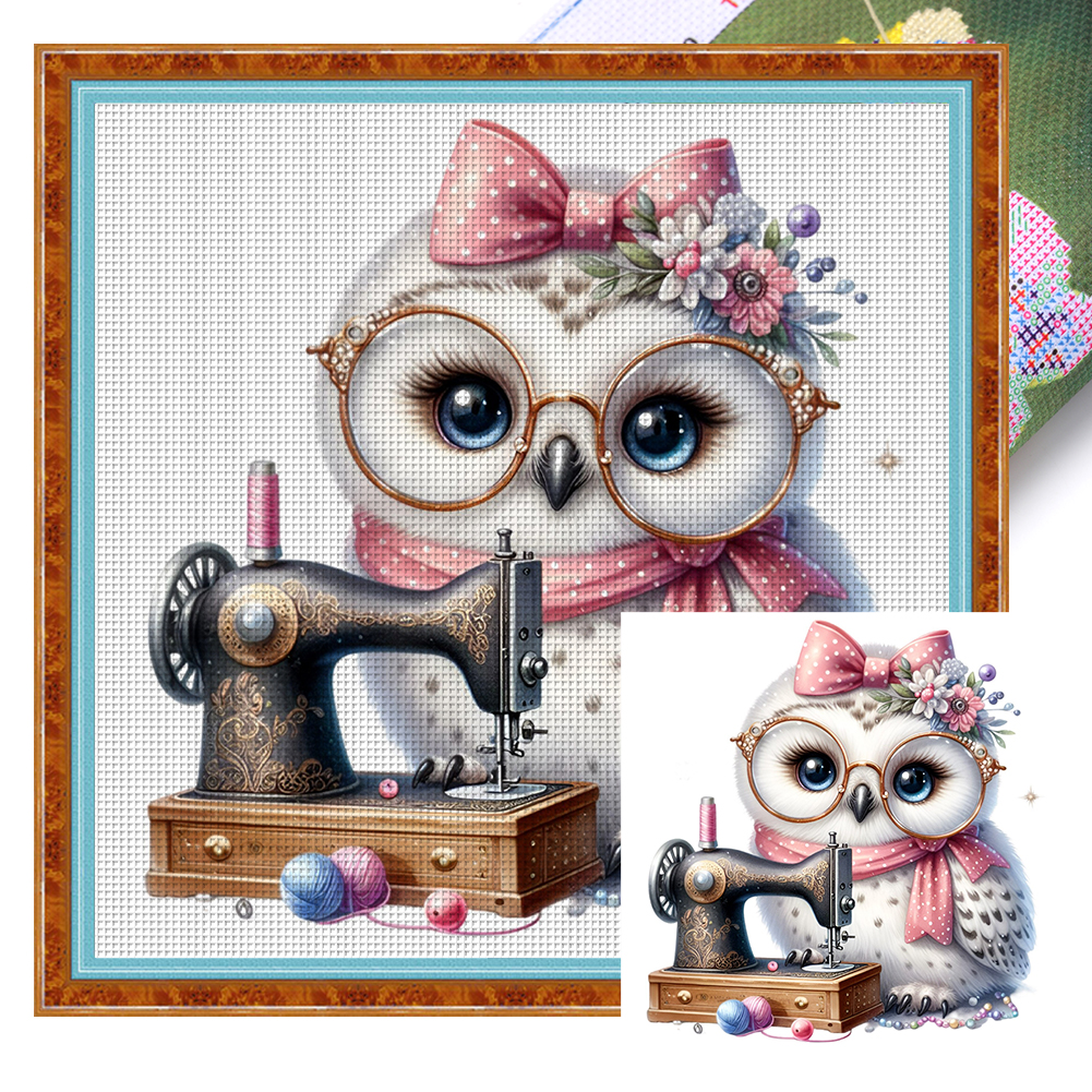Sewing Machine Owl Full 11CT Pre-stamped Canvas(40*40cm) Cross Stitch