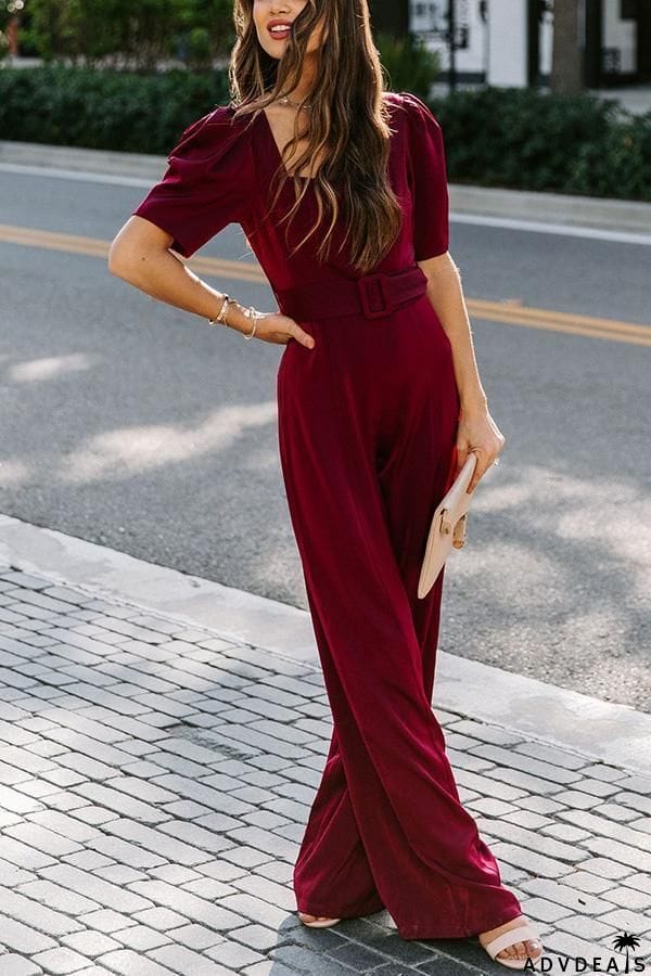 Gala So Grand Velvet Belted Wide Leg Jumpsuit