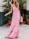 Lace-Up Plain Striped Condole Belt Maxi Dress