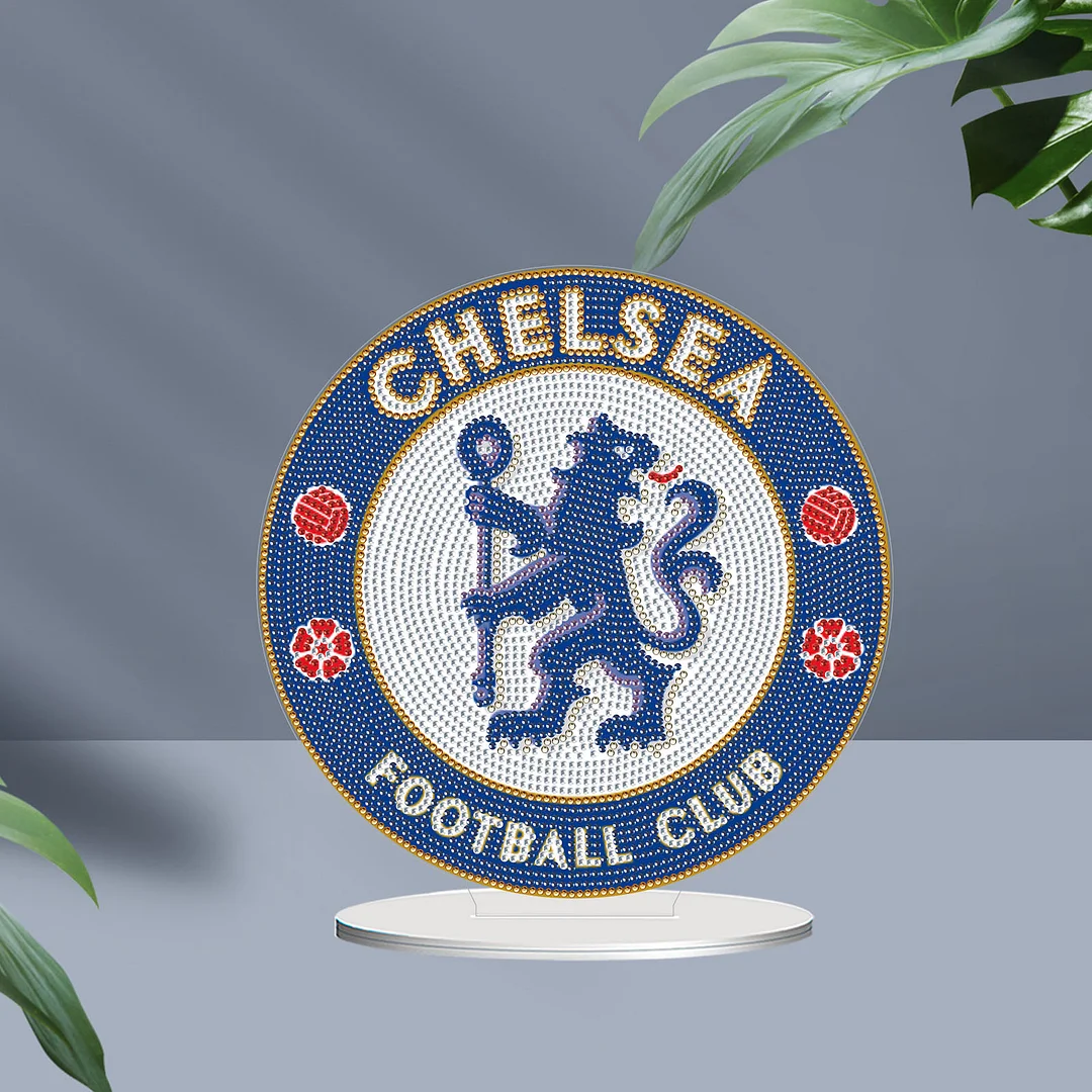 5D DIY Chelsea Football Club Acrylic Special Shape Diamond Painting Desktop Ornaments Stand Up 5D Gem Painting Crafts for Home Office Table Top Decor