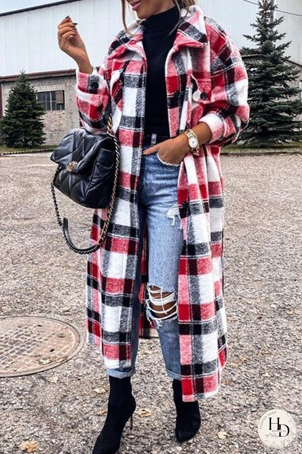 Casual Elegant Plaid Buckle Turn-back Collar Outerwear(3 Colors)