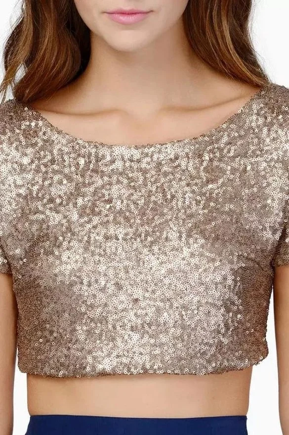 Wongn Wongn Sequin Top Ebay Sexy Back Crop Top Women's T-Shirt Short Sleeves