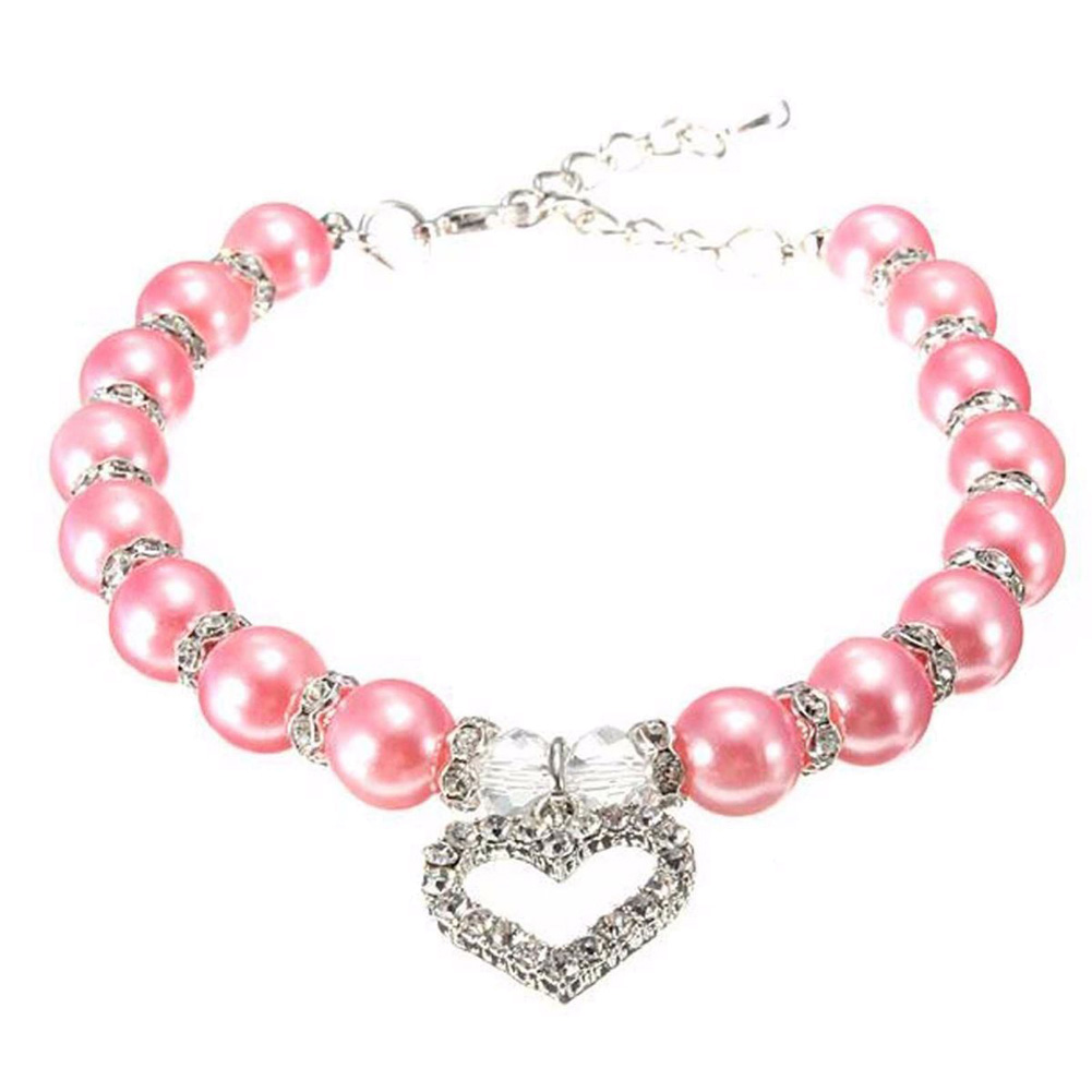 

Pet Dog Puppy Cat Pearls Necklace Collar Crystal Heart Charm Pendant, 501 Original