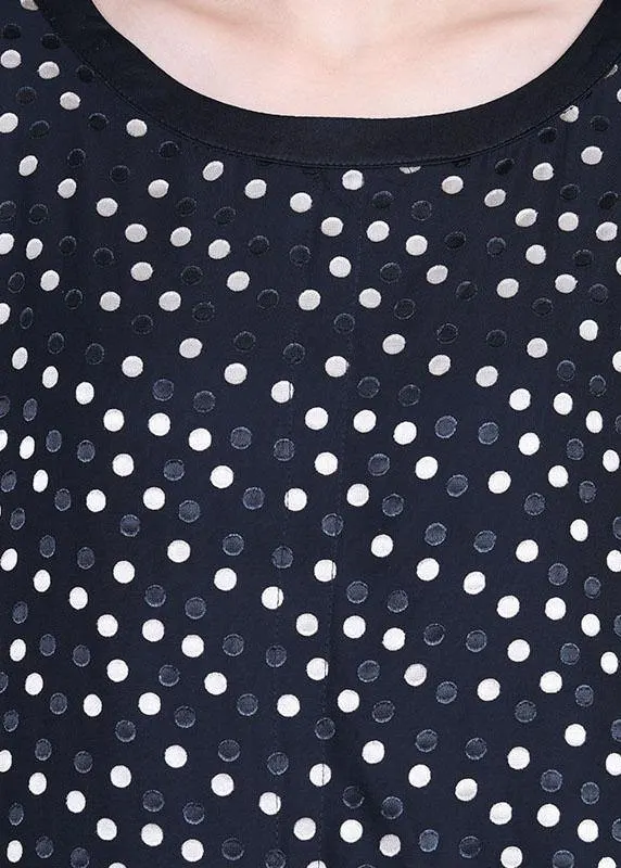 Plus Size Black Patchwork Dot Summer Silk Sundress Half Sleeve
