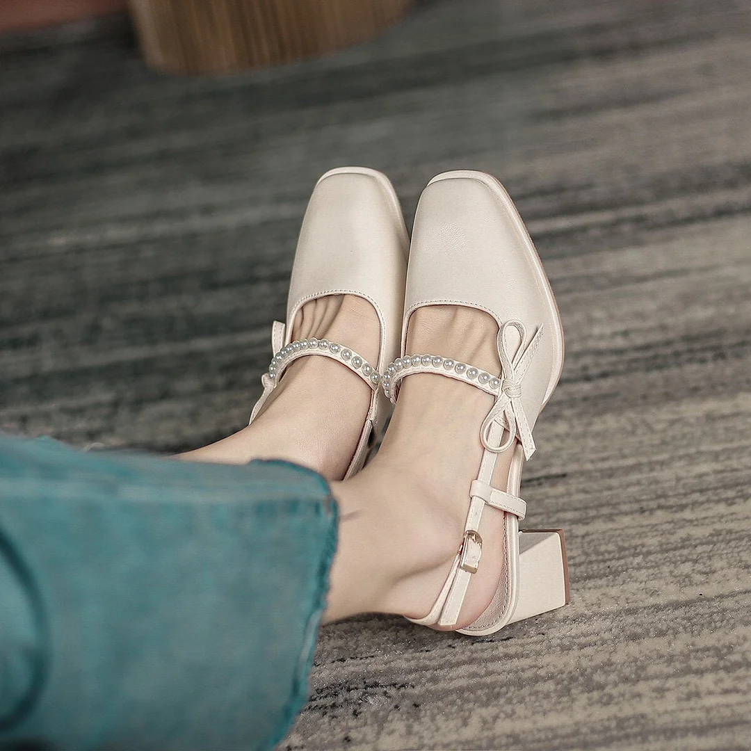 Summer Chic High Heel Sexy Ladies Sandals Side Knot Faux Pearl Fashion Women Pumps Open Back Heel Female Shoes