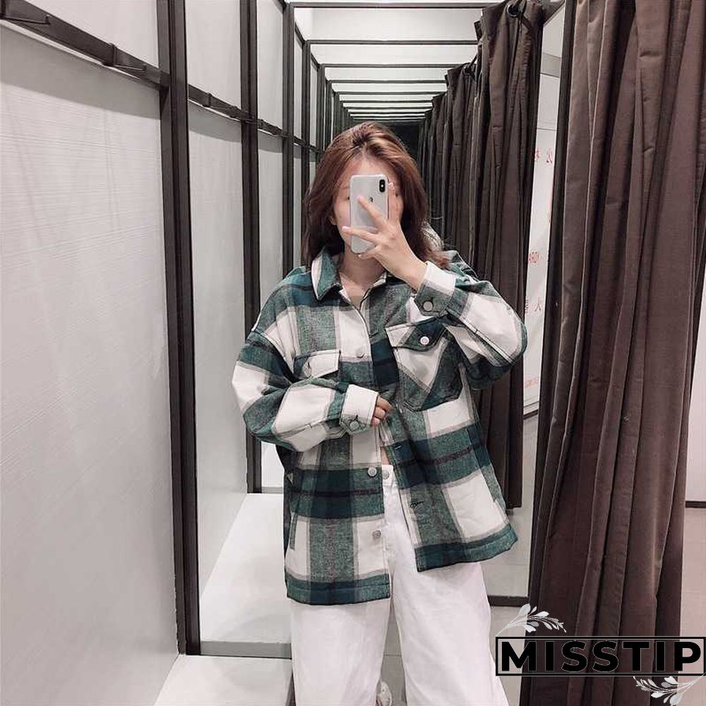 Classic Thick Colorblock Checked Button Down Shirt Jacket Woolen