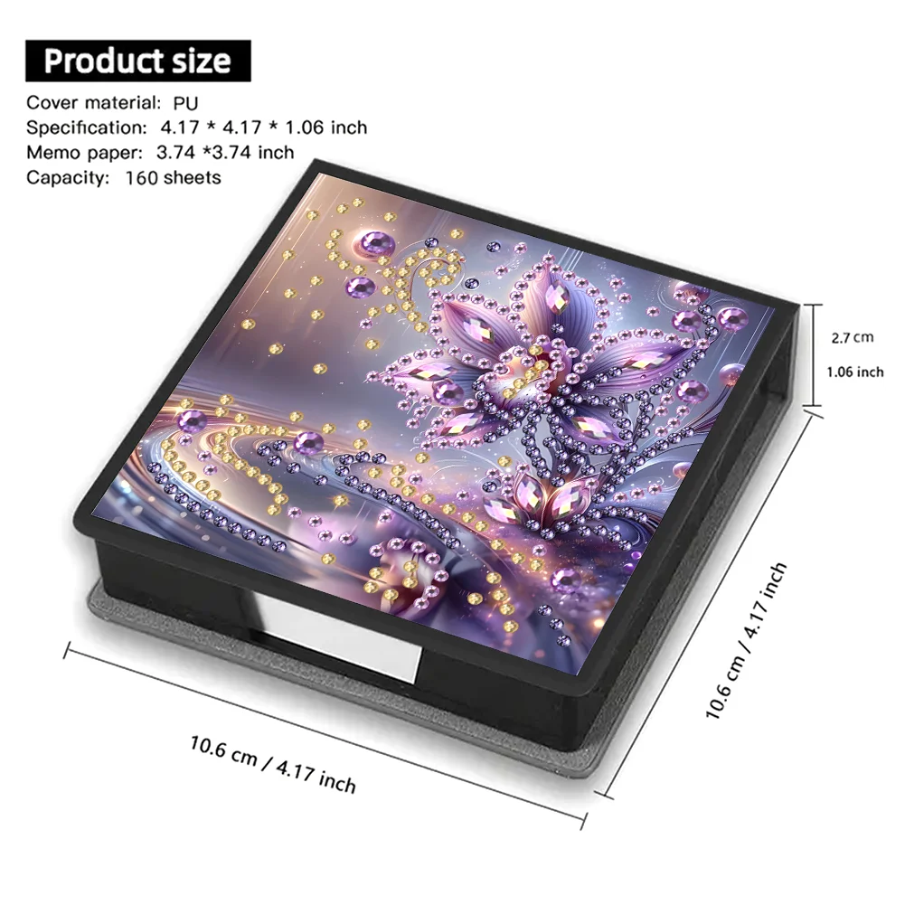 PU Flowers Diamond Painting Notecard Box with Papers for DIY Art Craft
