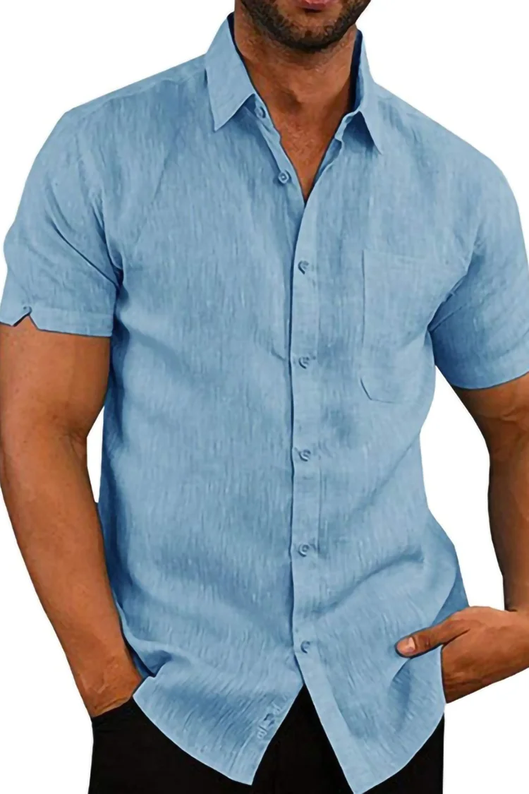 Tiboyz Lapel Solid Short Sleeve Button Shirt