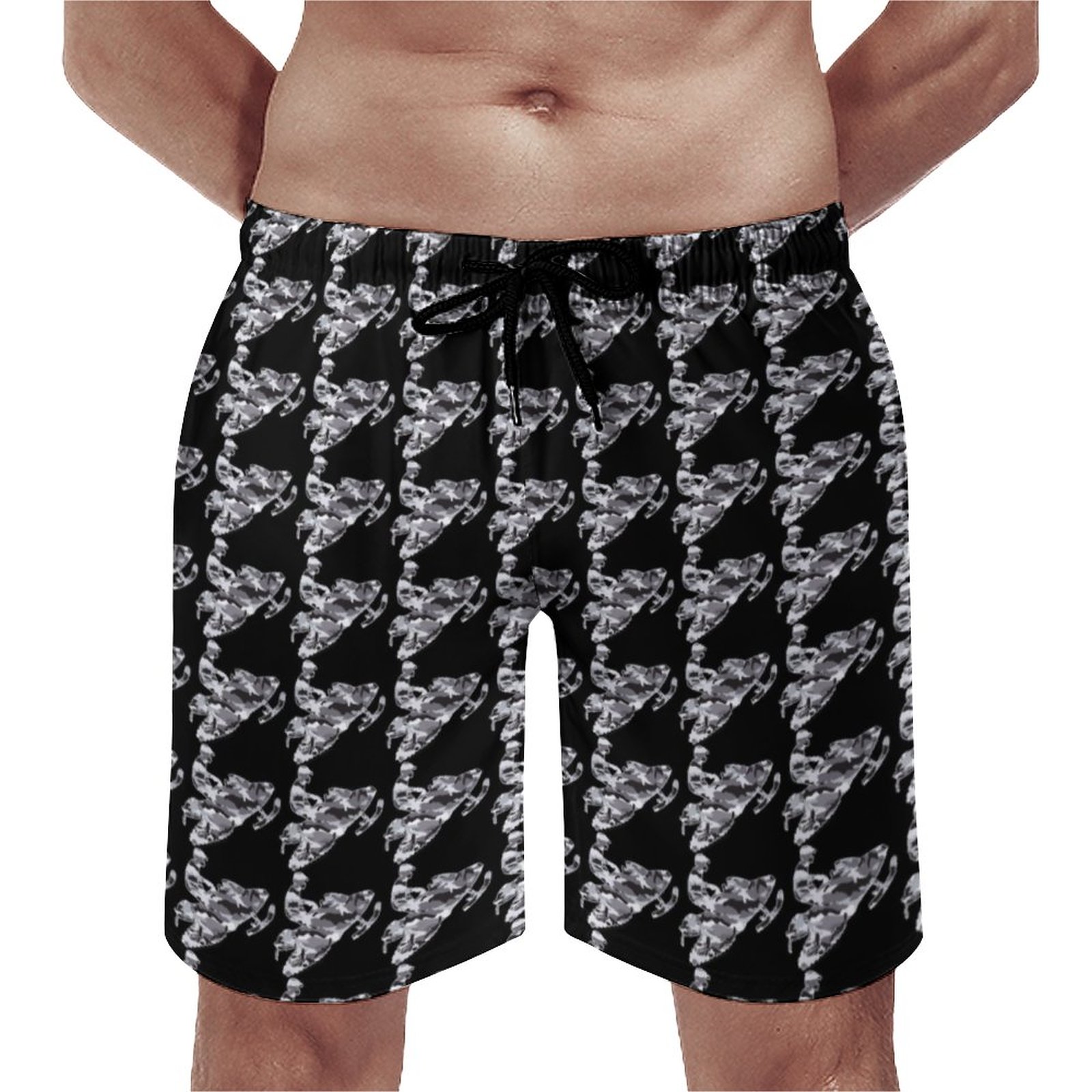 Grey Camouflage Snowmobile Elegant Men's Swim Trunks Summer Board Shorts Quick Dry Beach Short with Pockets